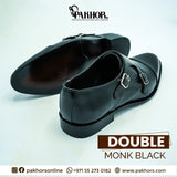 Double Monk Black Leather Shoes