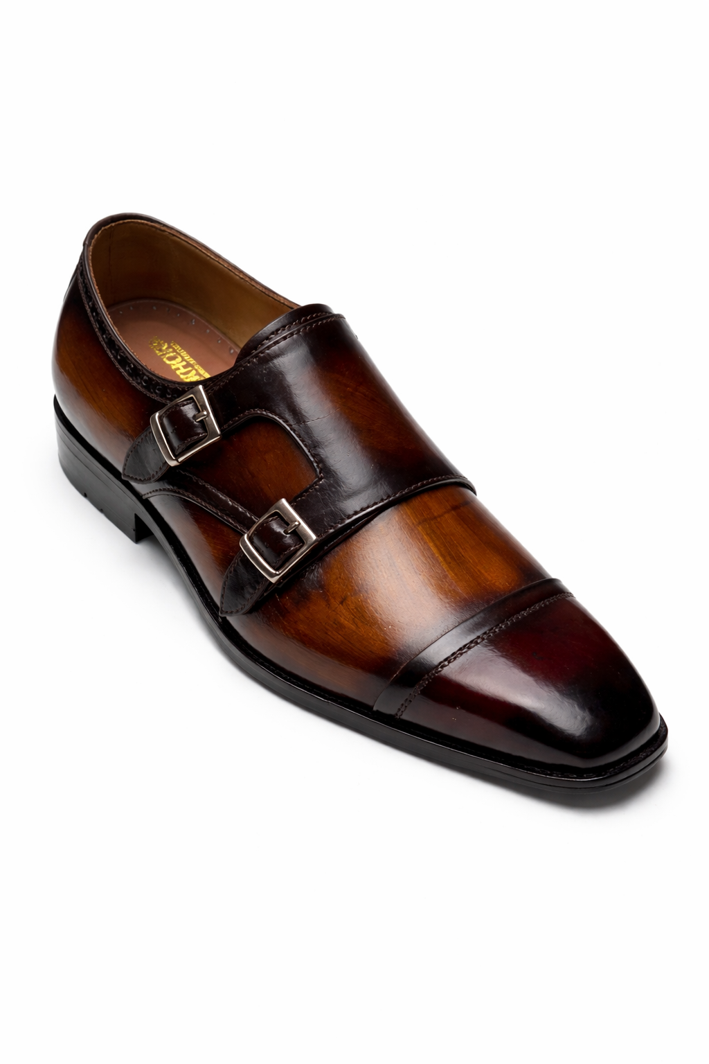 Premium Double Monk Strap Leather Shoes – Two-Tone Brown & Black